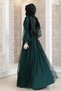Women's Petrol Green Belt Jewelled Tulle Detail Evening Dress Fsc2020 - 3