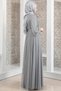 Women's Belt Jewelled Tulle Detail Evening Dress Gray - Fsc2020 - 3