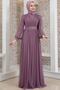 Women's Purple Belt Jewelled Tulle Detail Evening Dress Fsc2020