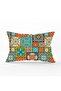 Ethnic Navy Blue Three Large Square Pattern Designed Rectangular Throw Pillow Cover