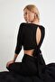Women's Black Backless Tie-Up Crop Blouse EY1037