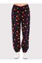 Women's Navy Blue Divitin Flannel Winter Trousers with Elastic Waist and Flowers on the Legs - 2