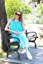 Women's Turquoise Lace Collar V Patterned Batik Dress - 4