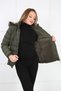 Women's Khaki Faux Fur Plush Removable Hooded Inflatable Sports Coat with Faux Fur Inside - 3