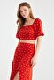 Tile Slit Midi Viscose Woven Polka Dot Blouse-Skirt Set Twoss20Au0097 - 9