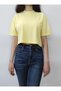 Women's Yellow Crop Stand Collar Cotton Short Sleeve T-shirt - 4
