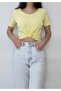 Women's Yellow Basic V-Neck Short Sleeve T-shirt - 2