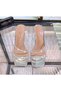 Women's Silver Nude White Tan 8cm Transparent Heeled Rhinestoned Blunt Square Toe Stiletto Shoes Slippers - 4