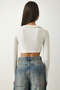 Women's Ecru Zippered Polo Neck Crop Knitted Blouse CE00090 - 6