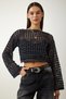 Women's Navy Blue Openwork Sparkling Crop Knitwear Sweater EW00007 - 4