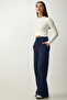 Women's Navy Blue Pleated Palazzo Trousers DW00004 - 2