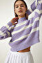 Women's Lilac High Collar Striped Knitwear Sweater ZA00073