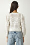 Women's Ecru Stylish Buttoned Openwork Knitwear Cardigan AH00152 - 5