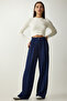 Women's Navy Blue Pleated Palazzo Trousers DW00004 - 4
