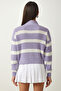 Women's Lilac High Collar Striped Knitwear Sweater ZA00073 - 5