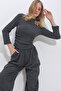 Women's Anthracite Half Turtleneck Gathered Blouse ALC-X11411 - 2