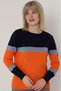 Women's Orange Navy Blue Striped Crew Neck Knitwear Sweater - 5