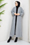 Women's Cherry Patterned Full Length Knitwear Cardigan Gray - 2