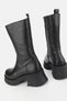 WOMEN'S BLACK GENUINE LEATHER THICK HEELED LONG BOOTS & BOOTIES - 4