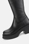 WOMEN'S BLACK GENUINE LEATHER THICK HEELED LONG BOOTS & BOOTIES - 5