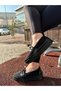 Orthopedic Daily Women's Flats Black Mother's Shoes Comfortable Light Sole Flexible Stone And Lacing Detailed 602 - 6