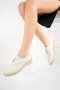 Beige Genuine Leather Women's Oxford Shoes Beige Oxford Lace-up Women's Casual Shoes College Shoes - 5