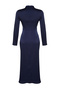 Navy Ruched Detail Woven Satin Evening Dress TCTSS24DB00037 - 7