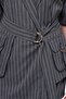 Women's Gray Shirt Collar Striped Pattern Side Seal Pocket Detailed Belted Top and Bottom Set - 7