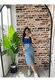 Sweet Blue Denim Skirt Slit Skirt