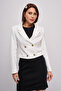 Women's Double Breasted Collar Gold Button Detailed Crop Blazer Jacket