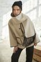 Leather Piping Detailed Scarf Stitched Coat - Beige