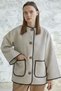 Leather Piping Detailed Scarf Stitched Coat - Ecru - 3