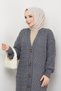 Women's Anthracite Basket Knit Buttoned Full Length Knitwear Cardigan - 2