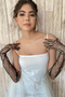 Elegant Stylish Pearls Bridal Wedding Gloves Long Tulle Gloves For Costume and Special Nights Black - 2