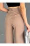 Women's Mink Color Wide Leg Woven Fabric Palazzo Trousers - 5
