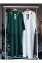 Gold Buttoned Shirt Collar Knitwear Long Hijab Dress - 3