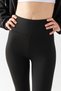 Women's Black Winter Fleece Inside High Waist Gathering Raised Matte Leggings - 7