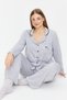 Gray Piping and Pocket Detail Printed Knitted Pajama Set Tbbaw24Ai00038 - 3