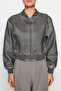 Anthracite Distressed Detail Faux Leather Bomber Jacket Coat TWOAW24MO00278 - 16