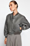 Anthracite Distressed Detail Faux Leather Bomber Jacket Coat TWOAW24MO00278 - 15