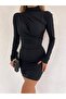 Women's Half-Neck Gather Detailed Sandy Fabric Mini Dress