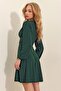 Women's Green Deep V-Neck Flared Sandy Dress - 4