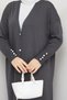 Women's Mercerized Button Detailed Full Length Knitwear Cardigan Smoked - 8
