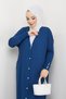 Women's Mercerized Button Detailed Full Length Knitwear Cardigan Midnight Blue - 7