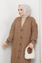 Women's Basket Knit Buttoned Full Length Knitwear Cardigan Brown - 7