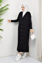Women's Mercerized Button Detailed Full Length Knit Cardigan Black