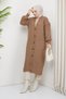 Women's Basket Knit Buttoned Full Length Knitwear Cardigan Brown - 4