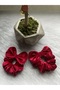 Elastic Buckle in Red Silk Velvet with Bow and Crystal Bead Embroidery on the Edge, Scrunchie - 3