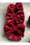 Elastic Buckle in Red Silk Velvet with Bow and Crystal Bead Embroidery on the Edge, Scrunchie - 6