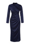 Navy Ruched Detail Woven Satin Evening Dress TCTSS24DB00037 - 6